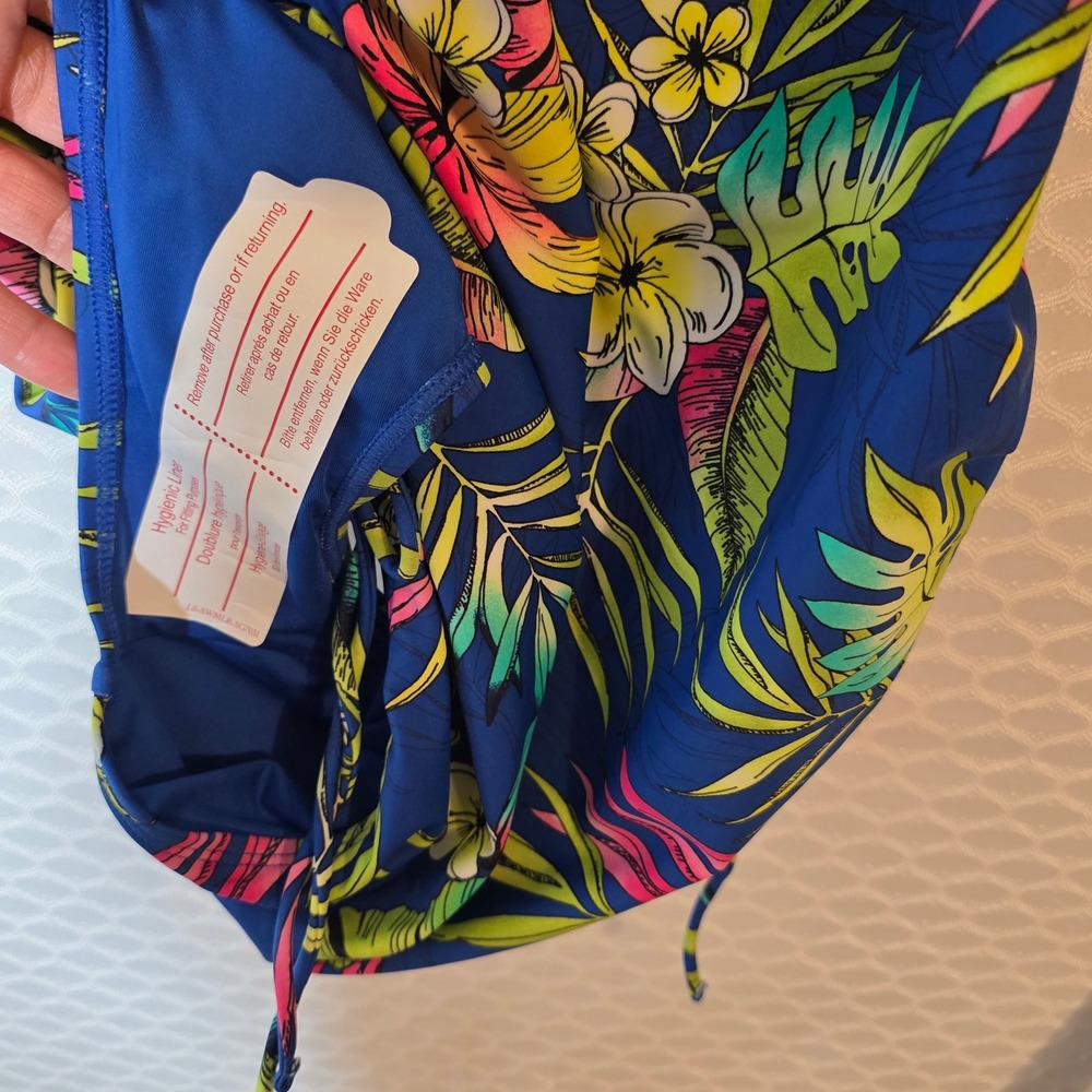 Loft Swim Blue Tropical Floral Ruched One Piece Swimsuit XXL NWT - Picture 7 of 8